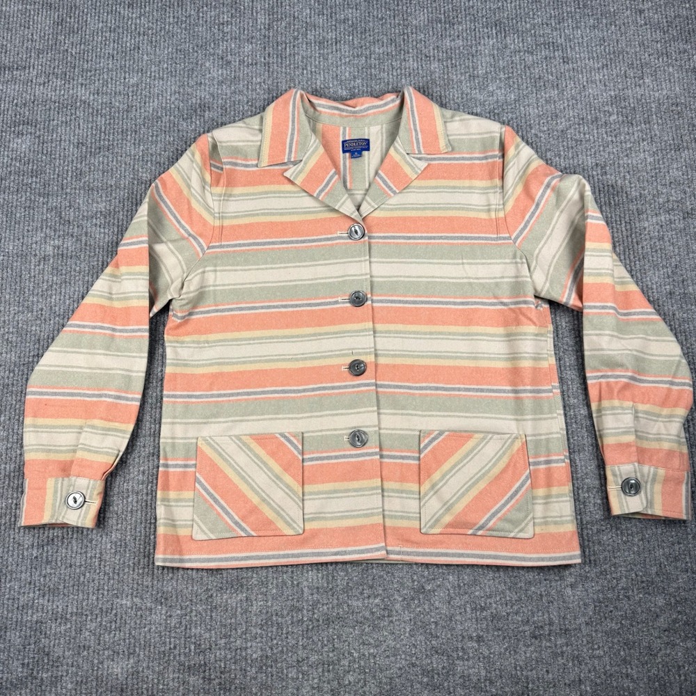 Vtg Pendleton Wool Shirt Jacket Womens XL Virgin Wool Striped Pocket USA Fabric